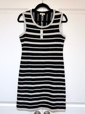 Max Studio Black and White Striped 💯% Cotton Knit Sleeveless Dress